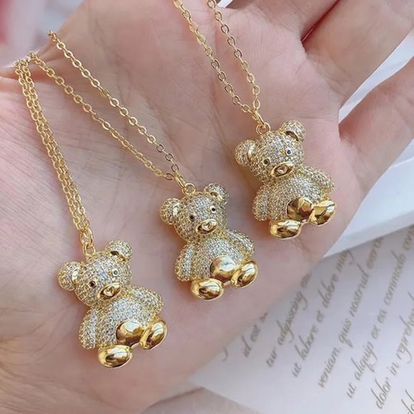 Beautiful‎ Gold Teddy Bear Crystal Necklace, Bling, Cute for Wife, Daughter - Picture 2 of 2